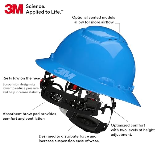 3M Hard Hat SecureFit H-803SFR-UV, Blue, Non-Vented Full Brim Style Safety Helmet with Uvicator Sensor, 4-Point Pressure Diffusion Ratchet Suspension, ANSI Z87.1