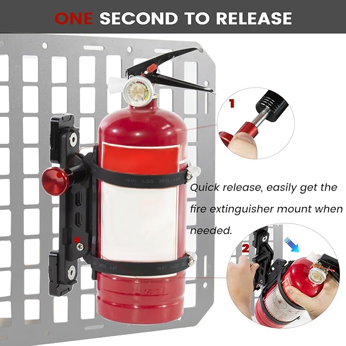 Molle Panel Fire Extinguisher Mount - Tactical Car Quick Release Fire Extinguisher Bracket Accessories Mounting Bracket Kits Fits 1-2 in Slots Holes for Trucks Vehicles Gear Molle Accessories