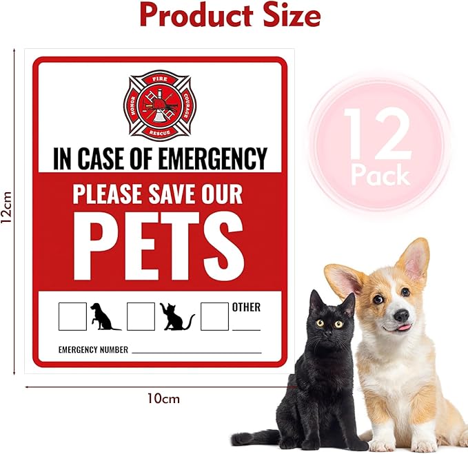 12Pcs Pets Inside Fire Rescue Sticker - 12x10cm Emergency Pet Alert Safety Decal for Doors, Vinyl Adhesive Smoke Alarm Warning Sign for Firefighters (Rescue Retriever)