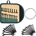 20PCS Mini Wrench Set Standard Metric and SAE 4mm-11mm & 5/32"-7/16" Open End and Box End Combination Wrench Set Super with Storage Roll Pouch and Key Rings, Black Electrophoretic Coating