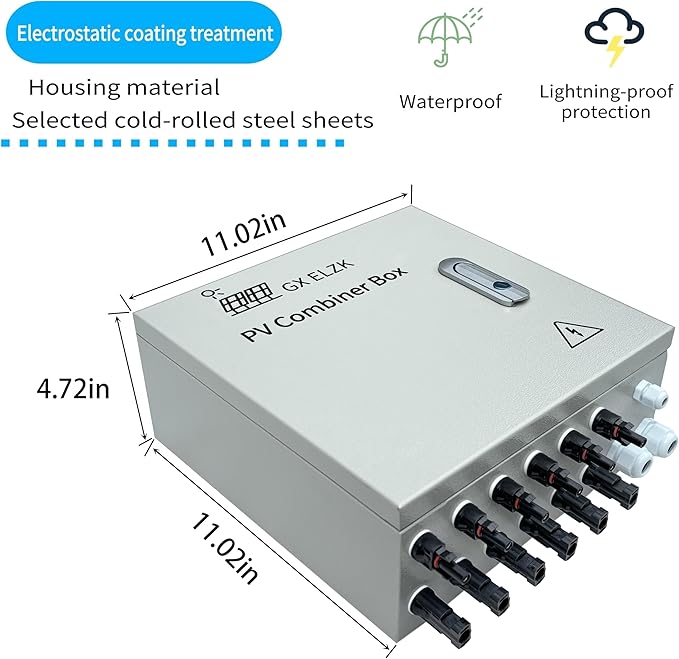 Hardcover 6 Strings Solar Combiner Box 80A DC Main Circuit Breaker with Power Surge and 16A Circuit Breaker This PV Combiner Box is Suitable for On/Off-Grid Solar Power