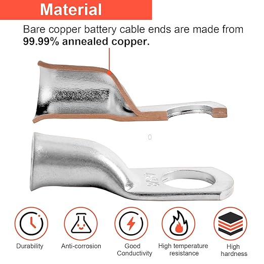 2 AWG 3/8"" Stud (10 pcs.) Battery Ring Terminal 2 awg lugs 2 Gauge Connectors Heavy Duty Wire Lugs Battery Cable Ends Tubular Ring Terminal Battery Terminal Connectors Tinned Copper Eyelets