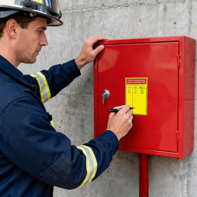 200PCS Fire Extinguisher Inspection Record Label Self Adhesive 5 x 3 Inches Writable Waterproof Coated Paper Monthly Safety Record Stickers for Fire Extinguisher