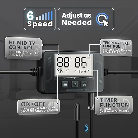 4 Inch Inline Duct Fan with Humidity Sensor and Remote, Upgraded 6-Speed Control with Timer Humidity & Temperature, Low Noise HVAC Ventilation Fan in Basement Bathroom Workshop Attic