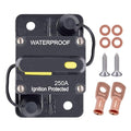 250 Amp Circuit Breaker with Manual Reset, DC 12V - 48V Circuit Protector for Marine Trolling Motor Car Amplifier RV Solar Truck ATV Inverter, Waterproof Surface-Mount Inline Fuse Holder