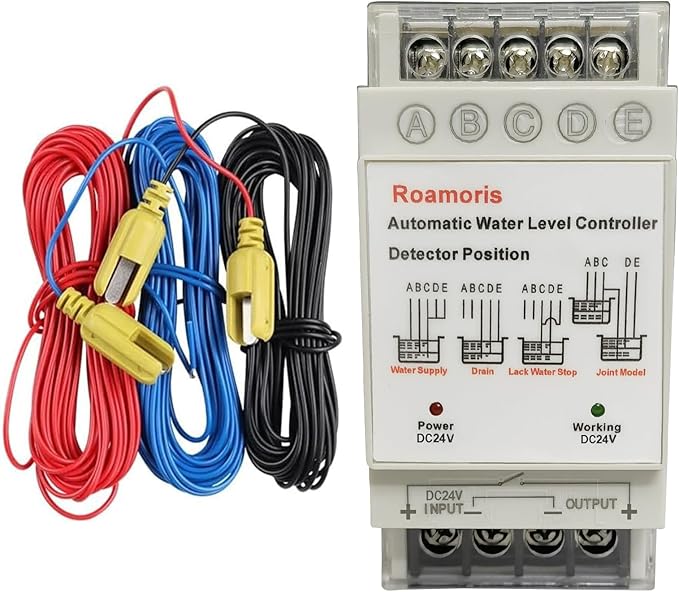 Automatic Water Level Controller, Liquid Level Sensor, Auto 24V Pump Float Switch Relay, Pump Control, 6.5ft Detector, 4 Modes, NC03