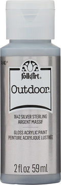 FolkArt Outdoor Acrylic Paint in Assorted Colors (2 Ounce), 1642 Metallic Silver Sterling
