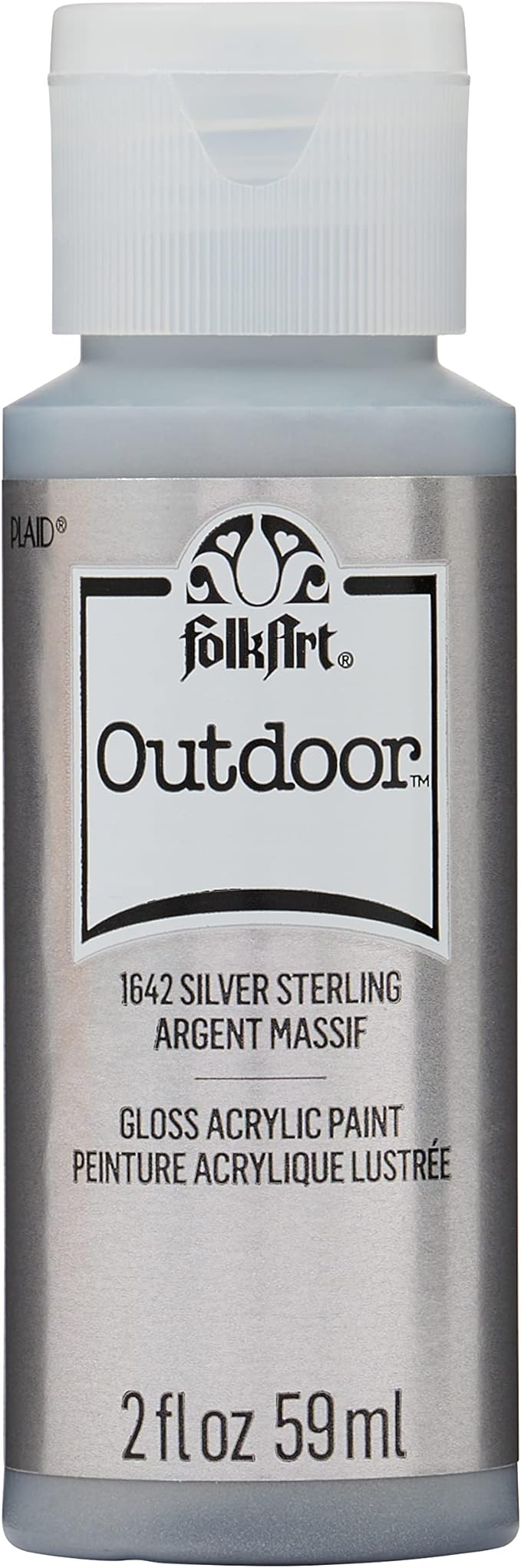 FolkArt Outdoor Acrylic Paint in Assorted Colors (2 Ounce), 1642 Metallic Silver Sterling