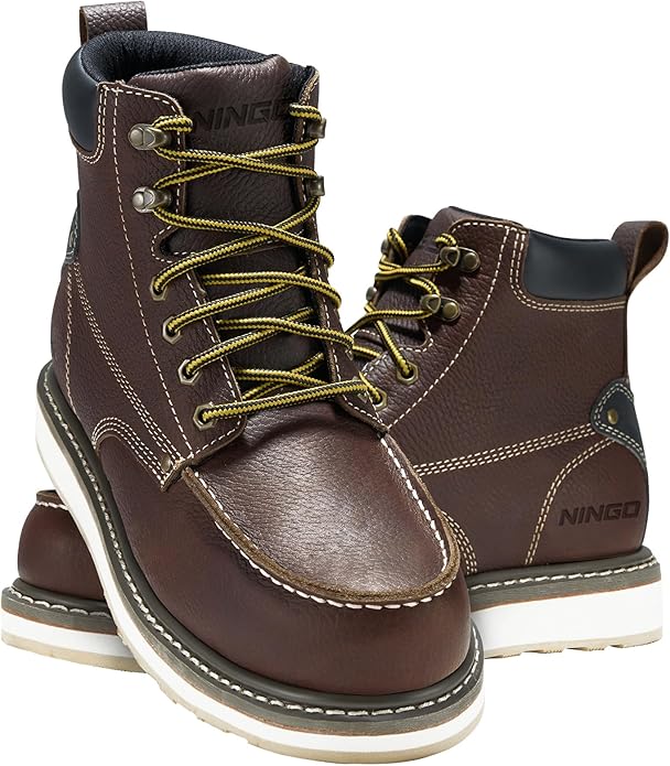 HISEA NINGO Work Boots for Men Steel/Soft Toe Boots,6” Water Resistant Slip Resistant Industrial & Construction Work Shoes, Composite Toe Working Boot