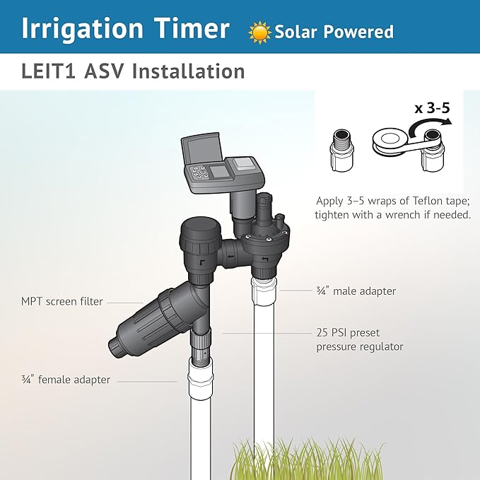 DIG LEIT 1 ASV.075 Solar Irrigation Controller with 3/4" Anti Siphon Valve | Solar-Powered, Smart Programming | Ideal for Drip & Sprinkler Systems in Residential & Commercial Irrigation (Weatherproof)