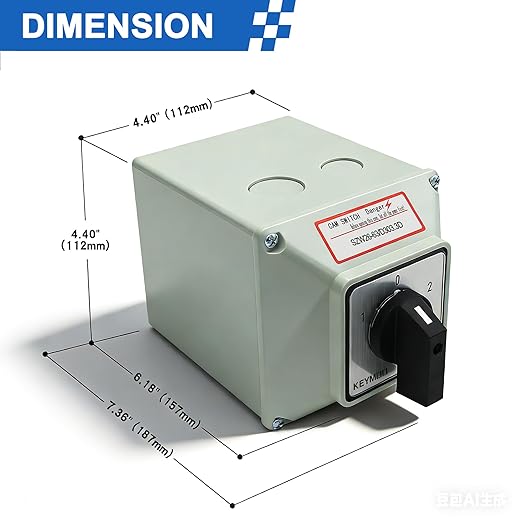 KEYMOO 63A Rotary Changeover Selector Switch with Exterior Box, 2-Way 3NO 3NC, 660V 3 Position 3 Phase 12 Terminals Universal Selector Switch for Solar and Grid Power Switching