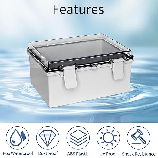 Electrical Junction Box Waterproof Outdoor Box Wall Brackets for Power Project Weatherproof Plastic Enclosure for LED Lights, Solar Panels, and Surveillance Cameras Clear (8"x6.1"x3.9")