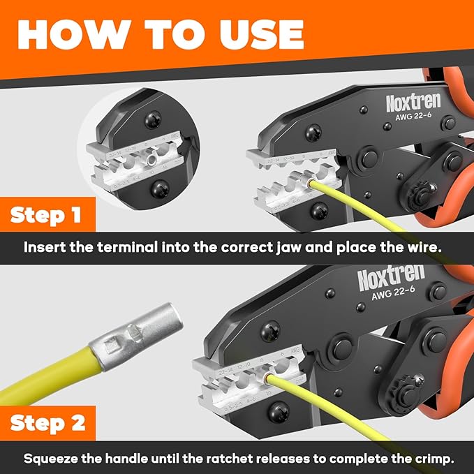 Crimping Tool for Non-Insulated Terminal - AWG 22-6 Ratcheting Wire Crimper Tool - Ratchet Wire Terminal Crimping Pliers - Wire Crimping Tool for Uninsulated Connectors