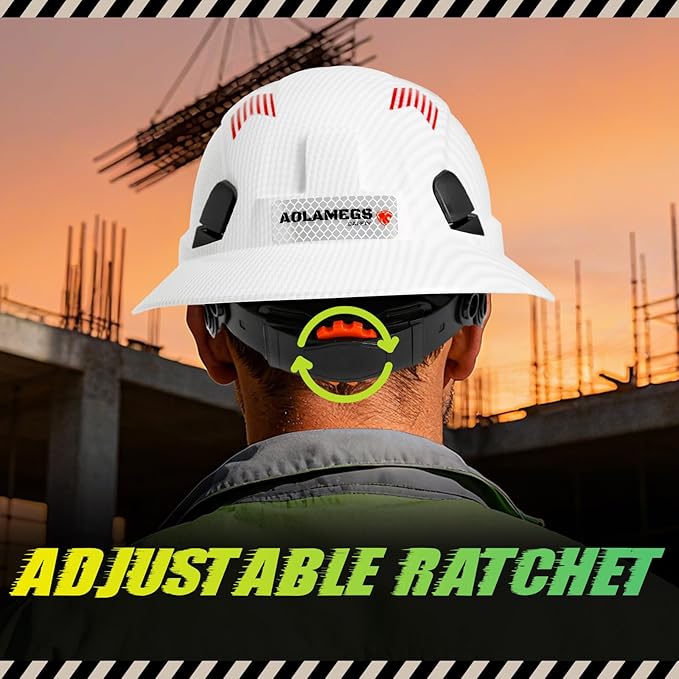 Carbon Fiber Pattern Full Brim Hard Hat with Visor-OSHA Approved Construction Safety Helmet for Men Women,ANSI Z89.1 Vented Reflective Hardhat with Hard Hat Chin Strap,6-Point Suspension