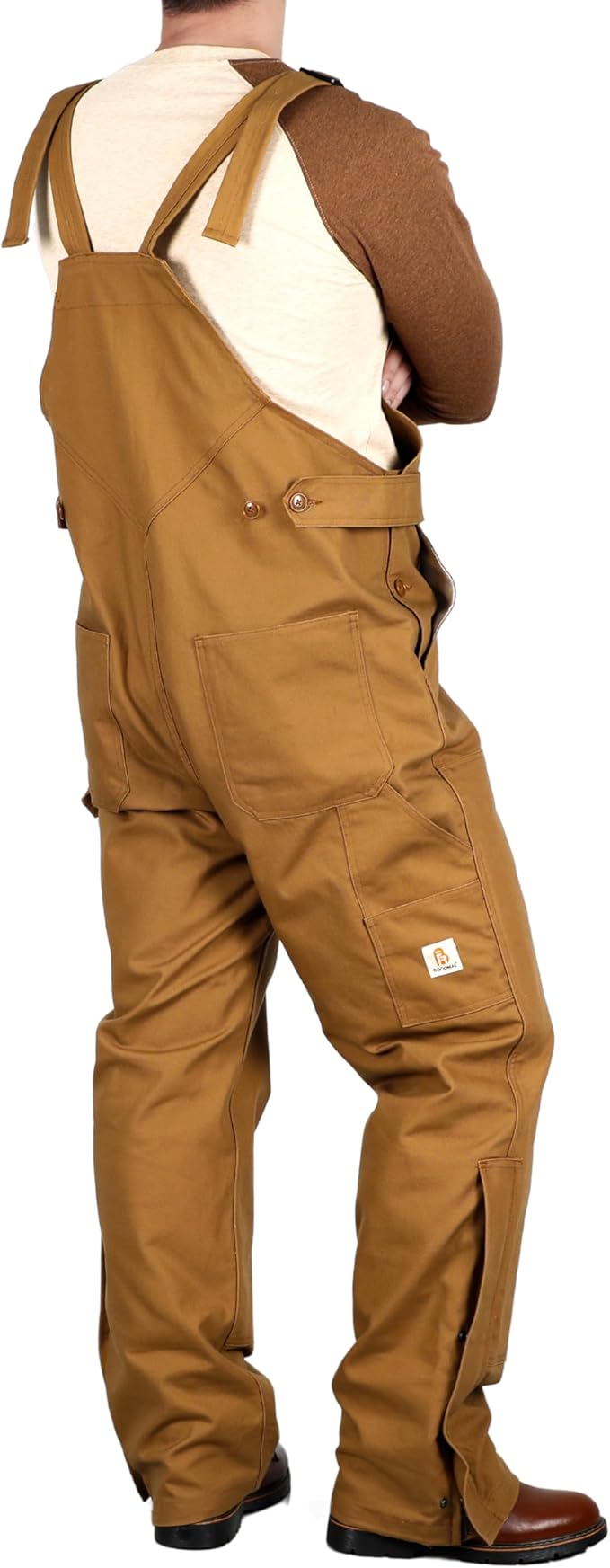 BOCOMAL Men's FR Bib Overalls Duck Canvas Leg Zipper Fire Resistant/Flame Resistant Workwear Relaxed Fit Unlined