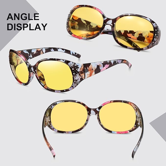 HAOLOTA Night Vision Driving Glasses Women Anti Glare Polarized, Wrap Around Nighttime Safety Glasses UV Protection