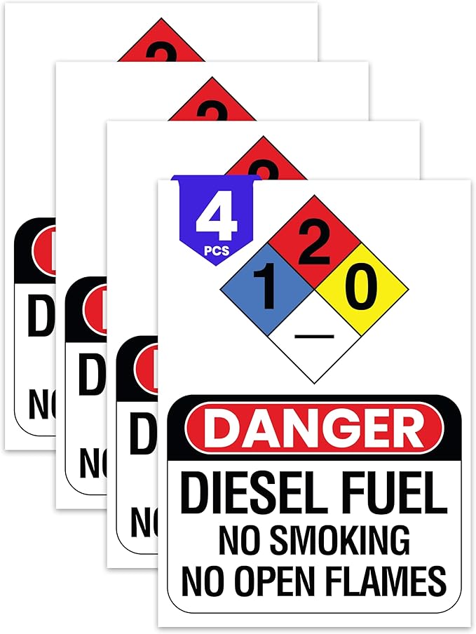 4 x DANGER Diesel Fuel NFPA Sign | 10 x 7 Inch Vinyl Diesel Fuel Decals | UV-resistant Diesel Stickers for Fuel Tank | Diesel Fuel Stickers