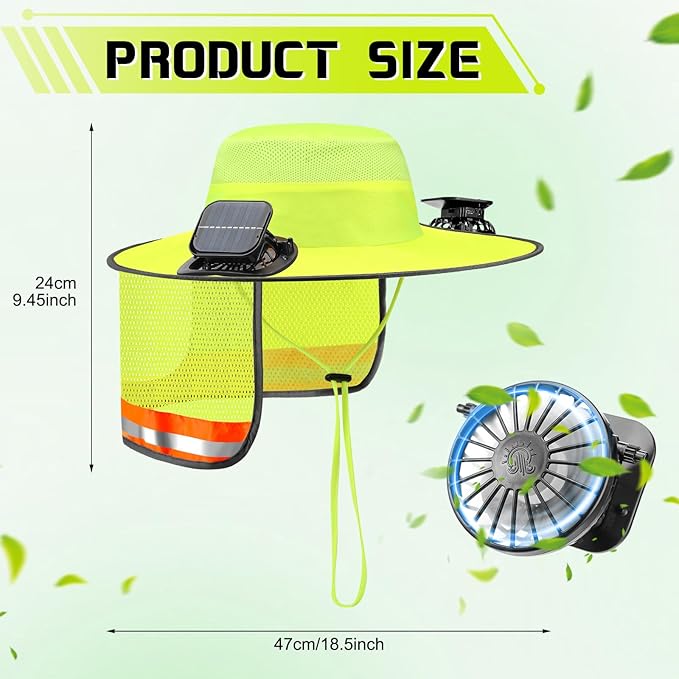 2 Pcs Sun Hat with Fan Solar&USB Powered for Men Women UPF 50+ UV Protection Wide Brim Safety Sun Hat for Out Work