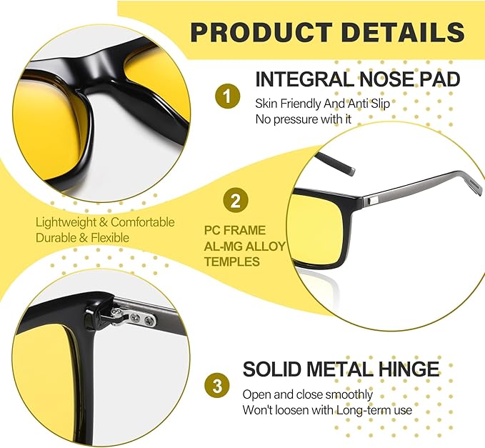 DUCO Polarized Night Vision Glasses for Men and Women Yellow Safety Driving Glasses with UV Protection and Anti Glare