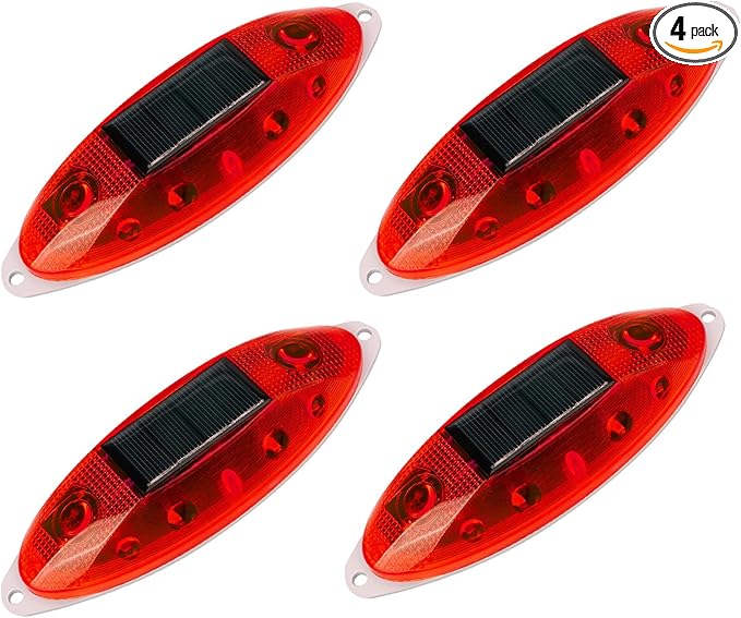 Aolyty Solar Strobe Warning Light Outdoor, Bright Solar Safety Flashing Light 4 Pack Road Signs IP54 Waterproof for Construction Site, Traffic, Dock, Marine, Stop Sign (Red)