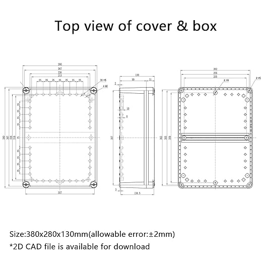 Junction Box，15"x 11"x 5.1" Outdoor Electrical Box with Mounting Plate, IP67 Dustproof Waterproof ABS Plastic Project Box, DIY Electrical Enclosure Gray (380x 280x 130 mm)