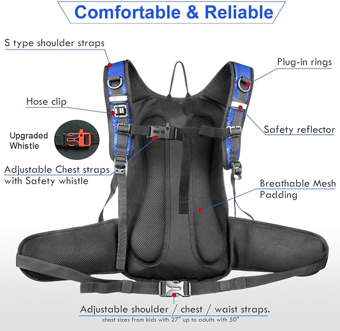 Hydration Pack, Insulated Hydration Backpack with 2L BPA Free Water Bladder and Storage, Hiking Backpack for Men, Women, Kids for Running, Cycling, Camping - Keep Liquid Cool up to 5 Hours