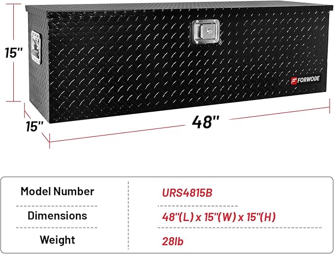 FORWODE 48 Inch Aluminum Truck Tool Box Lockable Truck Bed Tool Box Waterproof Truck Bed Storage Box with Gas Struts & Side Handle Truck Tool Chest for Pickup, Truck Bed, RV, Trailer & Garage (Black)