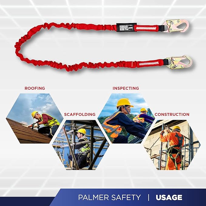 Palmer Safety ATERET L121133 4 Pack 6' Internal Shock Absorber Lanyard Single Leg w/ Snap Hook I OSHA/ANSI Compliant Restraint Lanyards I Ideal Use for Arborist, Roofer & Construction Workers