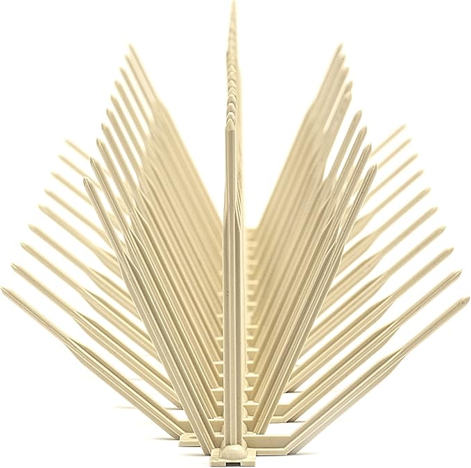 Bird B Gone - Tan Plastic Anti Bird Spikes (10') - Humane Deterrent - Stops Pigeons & Birds from Roosting - UV-Stabilized Polycarbonate - for Rooftops, Ledges, Fences, Etc - Made in USA