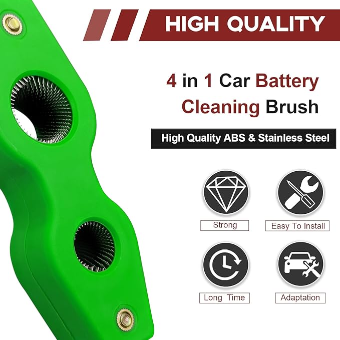 4 in 1 Car Battery Terminal Cleaning Brush, Anti-Rust Auto Battery Cleaner Brush Tool, Universal for Automotive and Marine for Plumbing Installation Soldering Brazing, Car Accessories (Green)