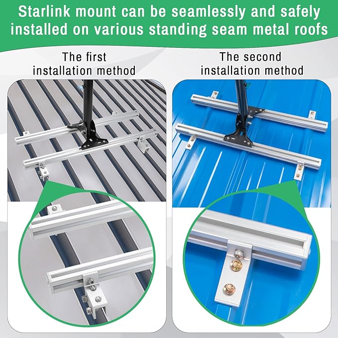 Adjustable Starlink Mount for Standing Seam Metal Roof with Starlink Pipe Adapter, Starlink Mounting Kit, Starlink Roof Mount for Starlink Gen 2, Starlink Pole Mount