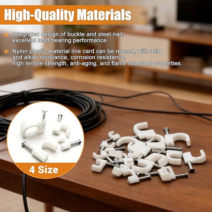 mankk 200PCS Cable Clips Nail in Cable Clips Wire Clips 4/6/8/10mm Round Ethernet Cables Wall Clips for Cords RG6 RG59 CAT5 CAT6 RJ45