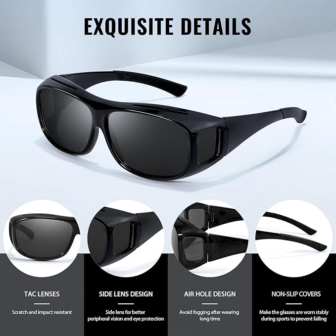 Myiaur Fit Over Glasses Sunglasses for Men Women， Polarized UV400 Protection, Anti-Glare for Driving & Outdoor Activities