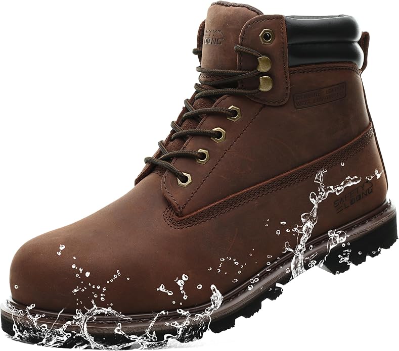 Work Boots for Men Waterproof Soft Toe Non Slip Comfortable Leather Workboots