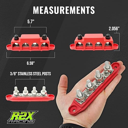 4 Post Bus Bar Pair with Cover - Made in The USA - 250 Amp Rating – Marine Bus Bar, Automotive, and Solar Wiring – Battery Terminal Distribution Block (5/16" Red + Black 400 Amp)