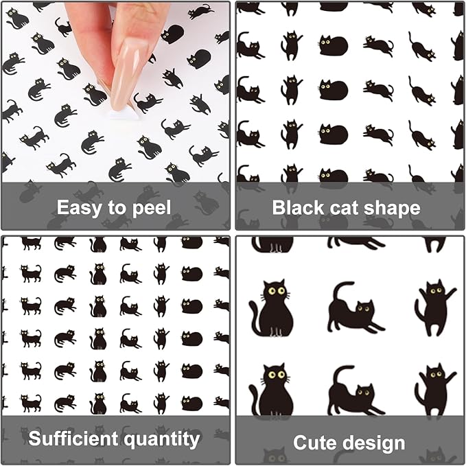 JarThenaAMCS 2400Pcs Mini Black Cat Sticker Cute Kitten Paper Decal Self-Adhesive Sticker for Planner Reward Envelope Scrapbook DIY Supplies, 0.5 in