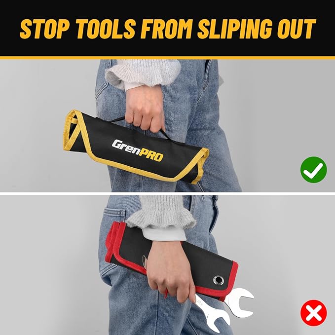 Super-Thin Metric Wrench Set, Open End Wrench Set, 9PCS 5.5, 7, 8, 9, 10, 11, 12, 13, 14, 17, 19, 21, 22,23,24,27mm, Slim Spanner Organizer Rolling Pouch with Gauge, Small Wrenches Tools Sets