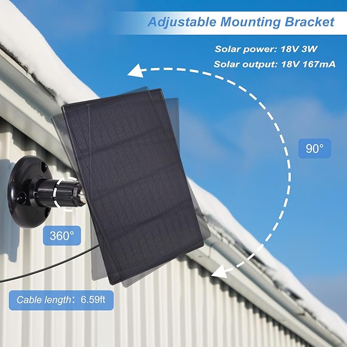 KBT 18V 3W Waterproof Solar Panel with Type-C Port & DC3.5mm Port & Adjustable Bracket, Portable Solar Charger for Rechargeable Battery, Hunting Camera Outdoor, Deer Game Feeder, Electric gate, Lamp