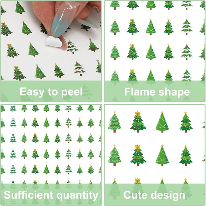 JarThenaAMCS 2400Pcs Mini Christmas Tree Sticker Green Paper Decal 12 Cute Designs Adhesive Sticker for Xmas Winter Planner Envelope Scrapbook Gift DIY Supplies, 0.5 in