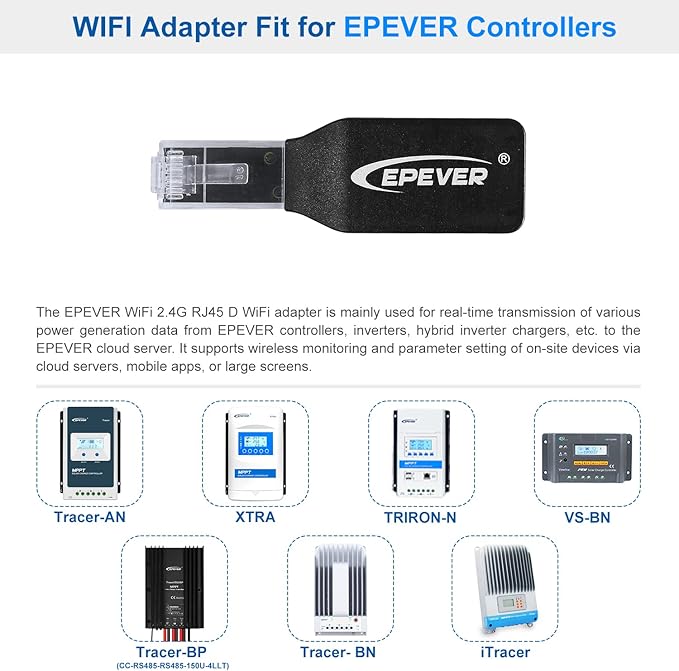 EPEVER WiFi Adapter Accessorry for MPPT Solar Charge Controller APP Remote Monitor (EPEVER-WiFi-2.4G-RJ45-D)