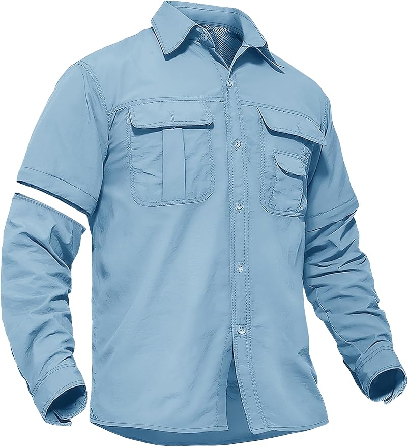 TACVASEN Men's Convertible Long Sleeve Fishing Shirts Lightweight Quick Dry Button Up Tactical Sun Shirts for Safari Hiking