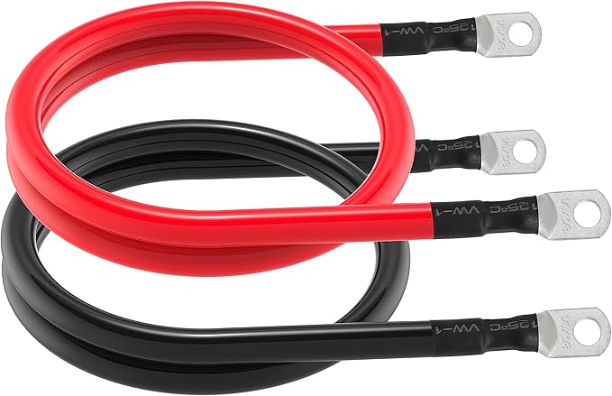 1/0 AWG Battery Cable 1/0AWG Gauge Battery Inverter Cables for Automotive Solar Marine Boat RV Car Motorcycle (1/0 AWG, 3FT, 3/8")