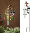 Glass Rain Gauge Outdoor,Solar Lights Faucet Stake with Rain Gauges,Flowing Water LED Lights Stake for Outside,Yard Art,Garden Decor