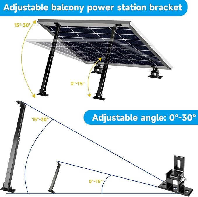 Adjustable Solar Panel Tilt Mount Brackets Aluminum Alloy Solar Panel Mounting Support up to 50 70 100 150 200 300 400 Watt Solar Panel for Flat Surface Roof RV Boat Off-Grid (Mount Only) BLACK-2SET