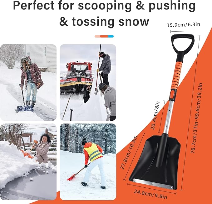 34'' to 41'' Extendable Snow Brush, Ice Scraper for Car Windshield, Emergency Snow Shovel Snow Broom with Foam Grip 180° Pivoting Brush Head, Telescoping Snow Scraper for Car SUV Truck, Orange