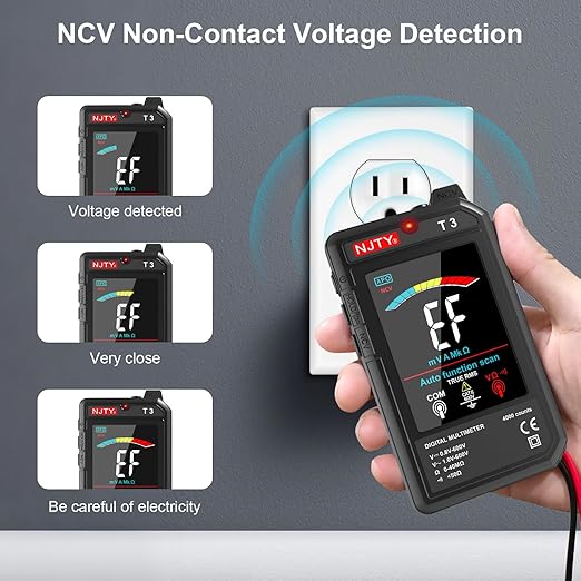 T3 Smart Digital Multimeter, Ultra-Thin Rechargeable Voltmeter with 3.2" Color LCD, Auto-Ranging 600V AC/DC Tester for Resistance NCV Live Wire Detection