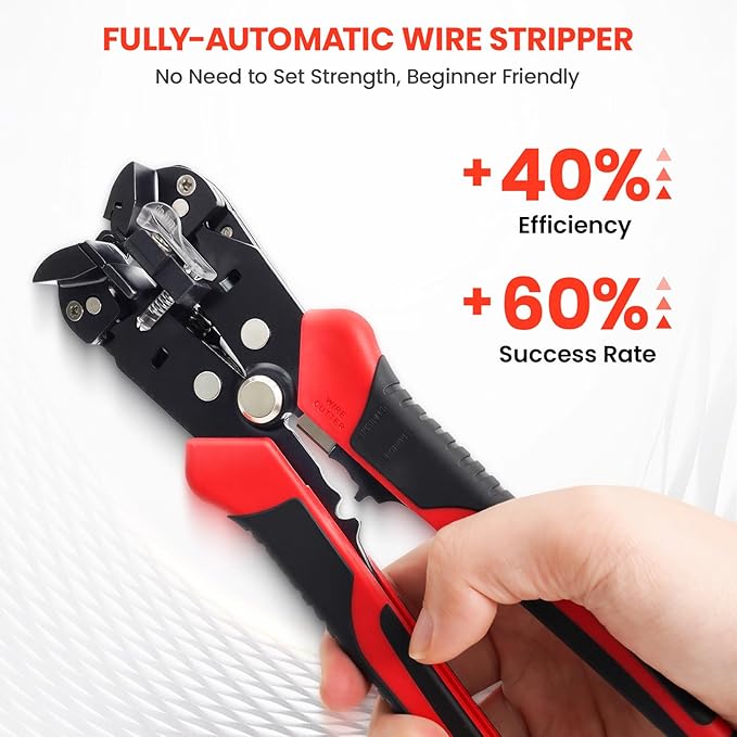 HARDELL+ Wire Stripper, 20-10 AWG Automatic Wire Strippers, 3-IN-1 Self Adjusting Wire Stripper Tool, Stripping/Cutting/Crimping Tool With 40PCS Terminals & Waterproof Bag For Electrician & DIYers