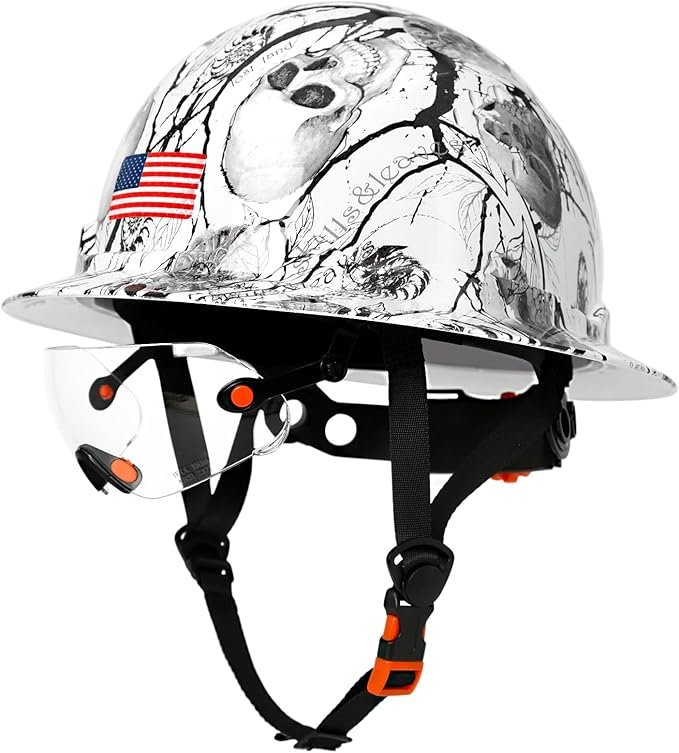 Carbon Fiber Pattern Full Brim Hard Hat with Visor-OSHA Approved Construction Safety Helmet for Men Women,ANSI Z89.1 Vented Reflective Hardhat with Hard Hat Chin Strap,6-Point Suspension