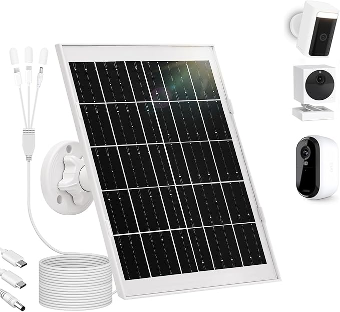 1 Pack 8w Solar Panel for Wyze & Arlo Essential Camera, Compatible with Most Low-Power Wireless Cameras, Solar Charger with 10ft Cable + Adjustable Mount, IP65 Waterproof