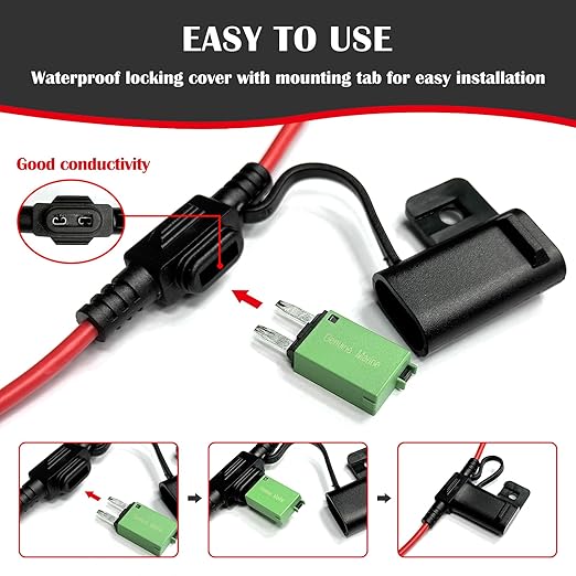 6 Pcs Waterproof Inline Fuse Holder for ATM Low Profile Mini Small Blade Fuse 5A 6A 7.5A 10A 15A 20A 25A 30A DC 12V 12AWG Max Adapter 30A Protection for Automotive RV Car Electrical Systems
